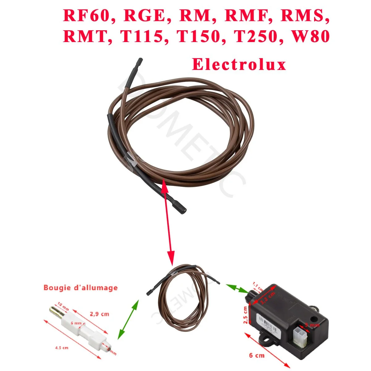 Electrolux , cable de la bougie d’allumage du bruleur des refrigerateurs RF60, RGE, RM, RMF, RMS, RMT, T115, T150, T250, W80..- Disponible en stock - Accessoires Outdoor pour Plus de Liberté de Mouvement CONNECTION CABLAGE/BOUGIE ALLUMAGE ELECTRONIQUE FRIGO DOMETIC Dometic -  54,90 €