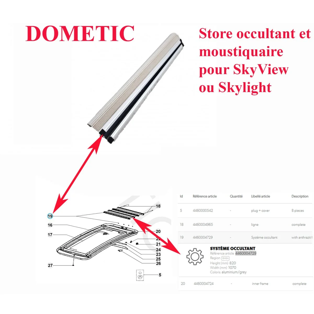 Dometic, ensemble store occultant et moustiquaire pour SkyView ou Skylight 1070 x 820 – Delais nous contacter au 01.84.20.86.07 Acheter - Accessoires Outdoor pour Plus de Liberté de Mouvement