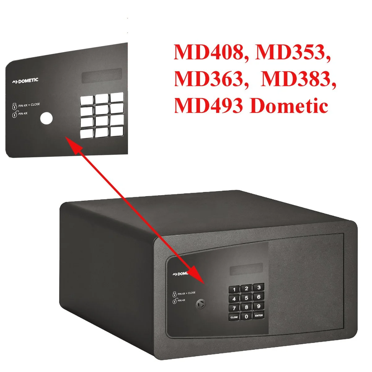 Dometic, badge bandeau autocollant coffre fort pour les modèles: MD408, MD353, MD363, MD383, MD493 - Accessoires Outdoor pour Plus de Liberté de Mouvement - {'count': 1, 'name': 'panneaux'}