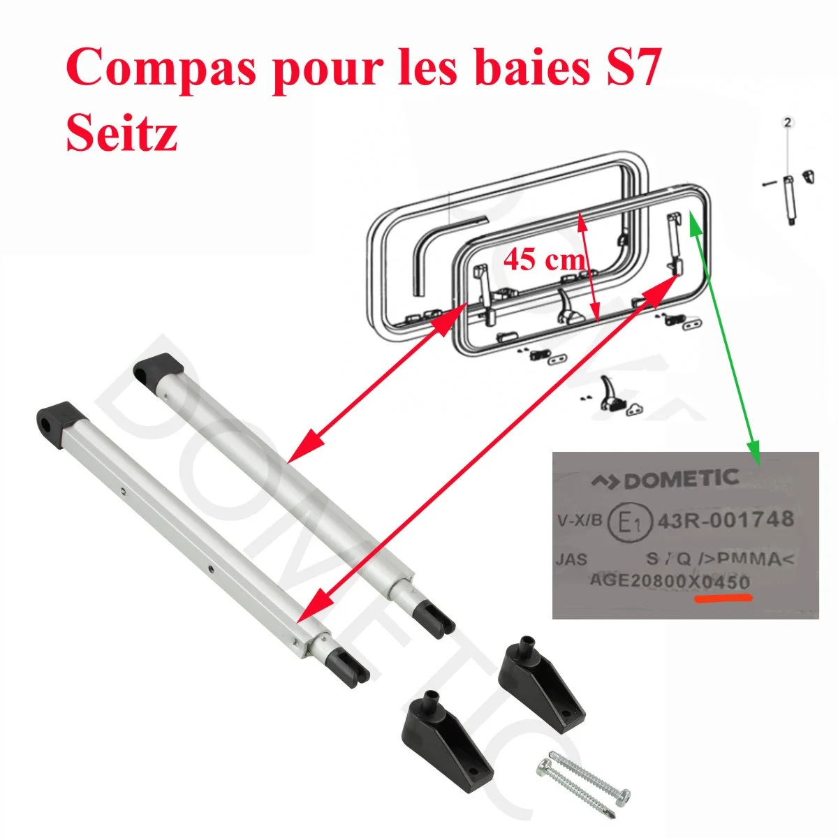 Paire de compas, ou vérins sans poignée pour les baies S7Z de SEITZ Dometic ayant une hauteur de 45 cm - Accessoires Outdoor pour Plus de Liberté de Mouvement - {'count': 3, 'name': 'Route'}
