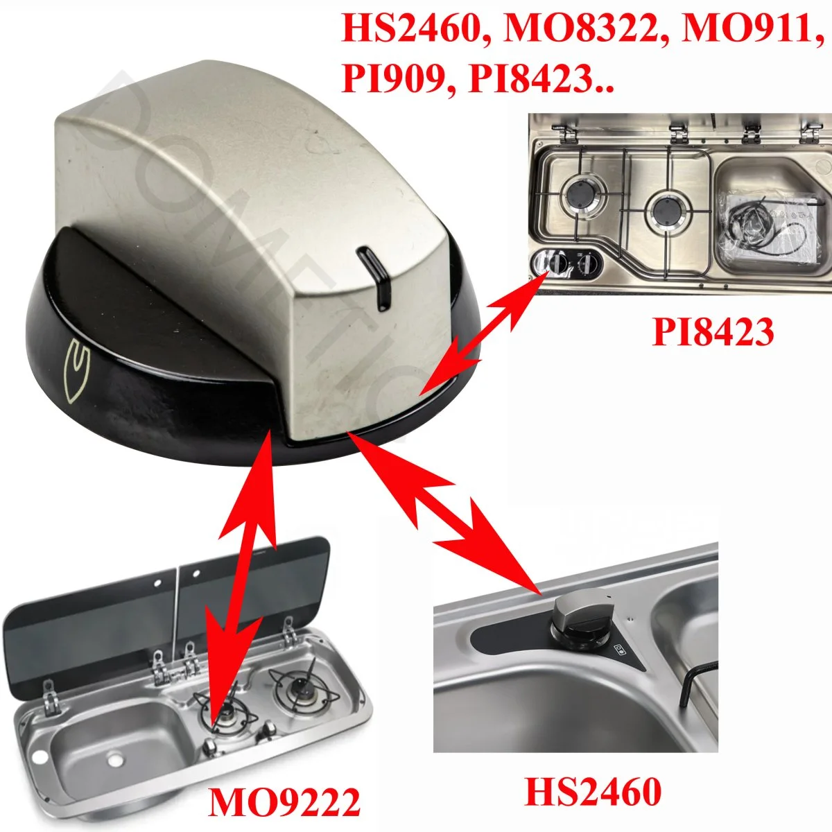 Dometic, bouton rotatif à l’unité pour les gazinières HS2460, MO8322, MO911, MO917, MO9222, MO927, PI909, PI8423, PI8621, PI913 - Accessoires Outdoor pour Plus de Liberté de Mouvement FR 2293 - Pizzato Elettrica