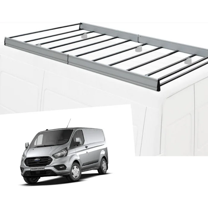 Galerie pour Ford Transit Custom en aluminium - Éclairage de qualité avec frais de port offerts Galerie de toit en aluminium Rhino pour Ford Transit Custom 2023+