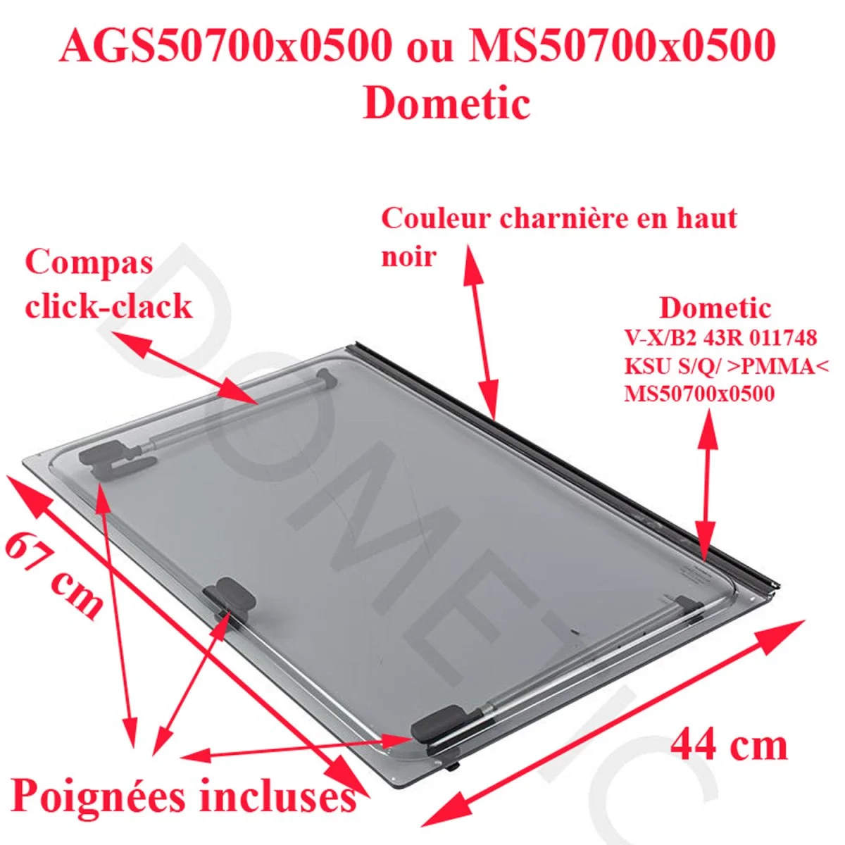 Dometic, vitre plexiglass, ou baie de remplacement de fenêtre de camping-car S5 projetable 500×700 mm AGS50700x0500 ou MS50700x0500 – DISPONIBLE EN MARS - Accessoires Outdoor pour Plus de Liberté de Mouvement Accessoires Camping-car VITRE DE REMPLACEMENT POUR BAIE S4