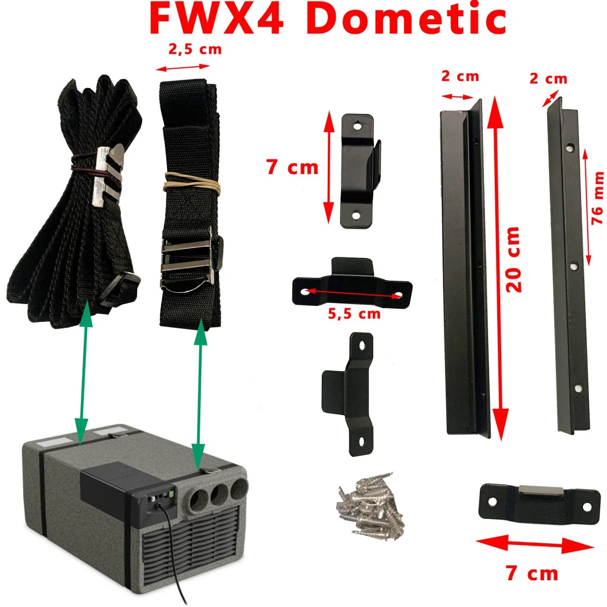 Freshwell FWX4 Kit de fixation : 2 sangles, 6 équerres, vis par Dometic - Accessoires Outdoor pour Plus de Liberté de Mouvement - {'count': 2, 'name': 'Hamac'}