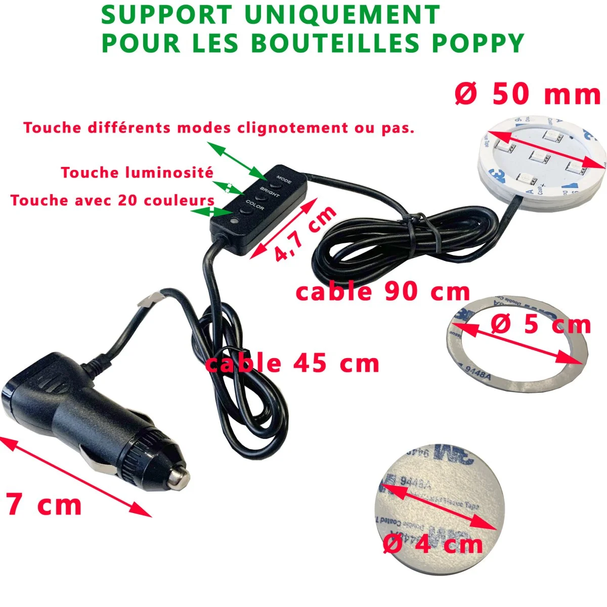 Support adhésif lumineux Poppy 5 leds multicouleurs 12V et 24 V – pas de date réapprovisionnement - Accessoires Outdoor pour Plus de Liberté de Mouvement - {'count': 1, 'name': 'variateur'}