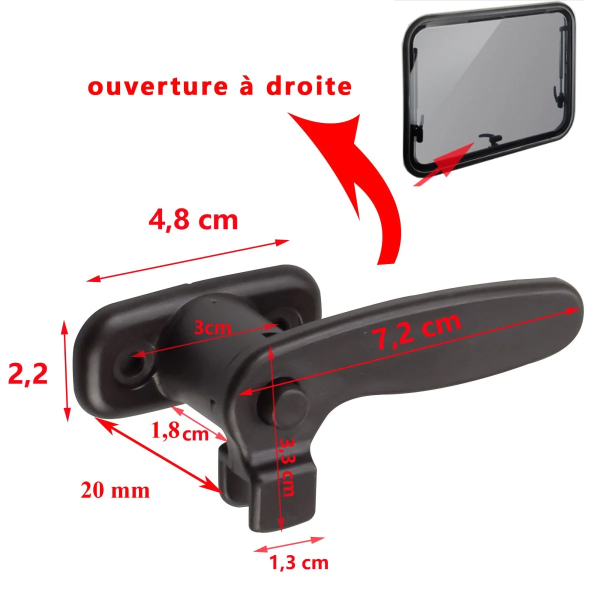 verrou fermeture DROITE Baies fenêtres S3 S4 S5 Dometic Seitz Accessoires Outdoor Liberté Mouvement