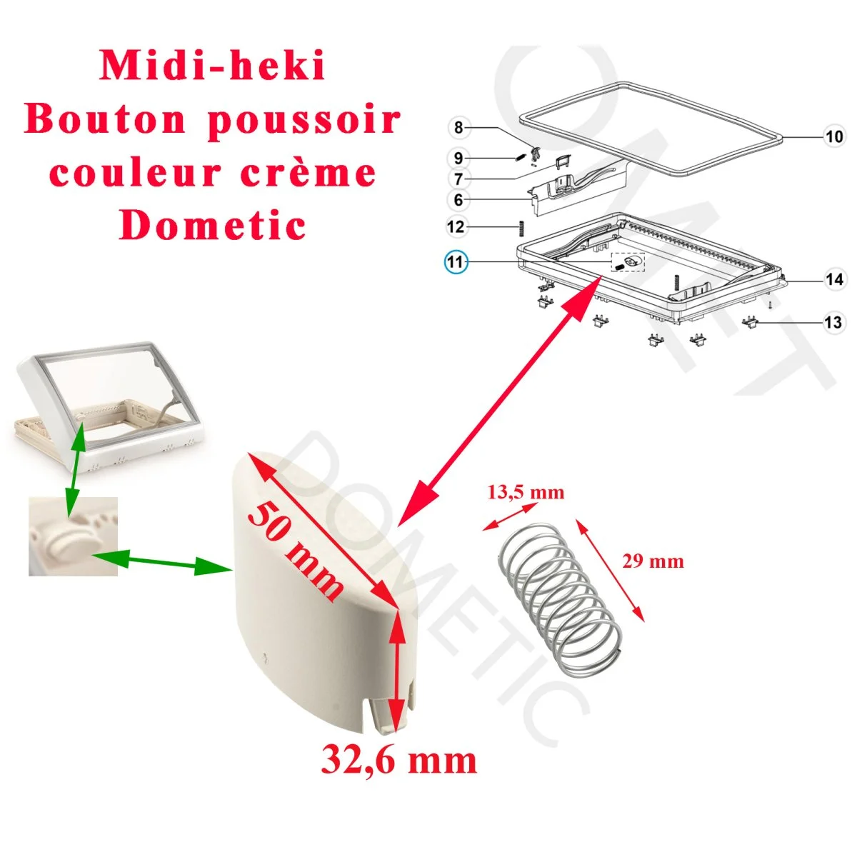 Dometic, Midi-heki bouton poussoir couleur crème - Accessoires Outdoor pour Plus de Liberté de Mouvement - {'count': 3, 'name': 'ressort'}