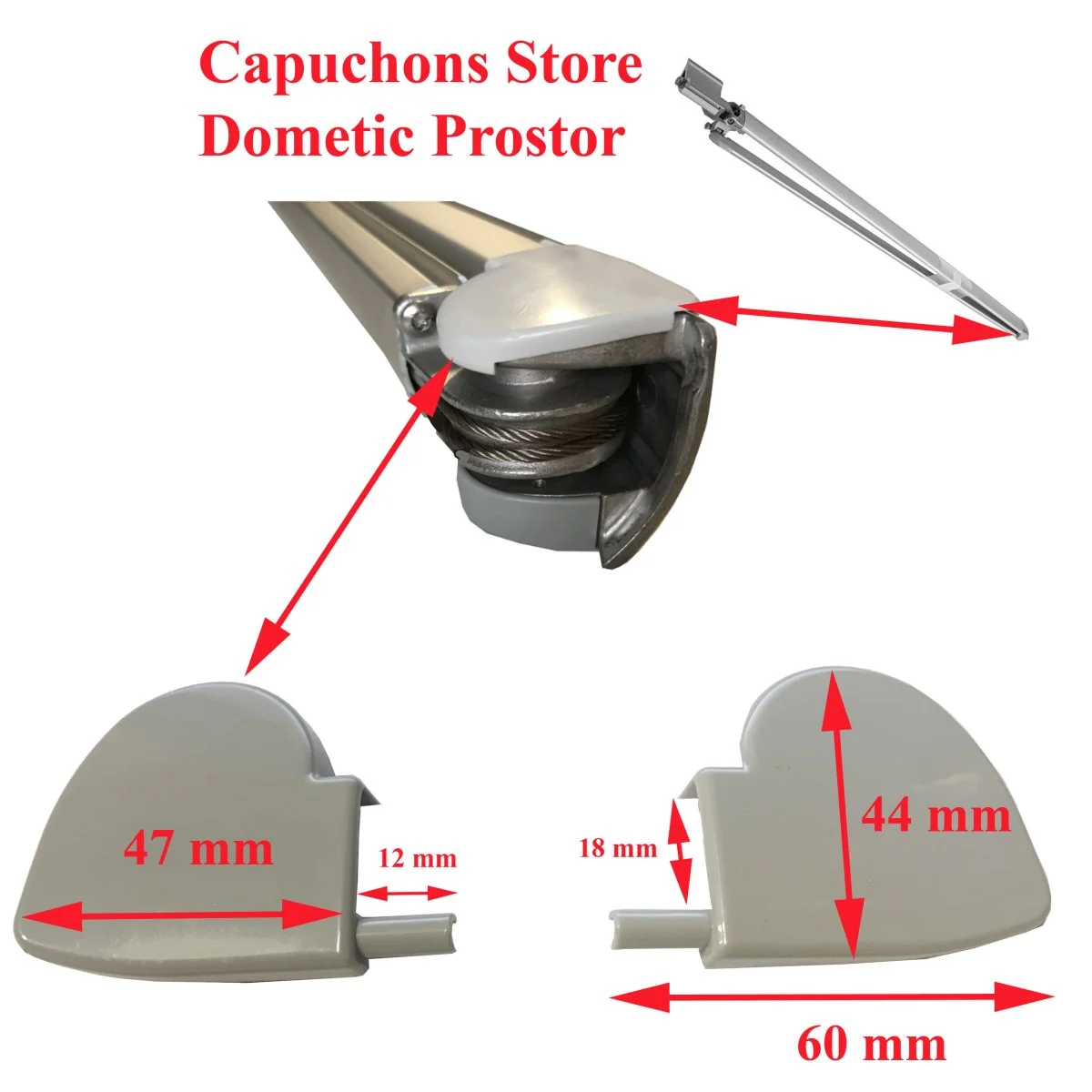Dometic, bras store, lot de 2 capuchons du dessus protection un gauche et un droite pour PR2000, PR2500, PW1000, PW1500, PW1100, PW1750, VW KIT T5/T6 – CALIFORNIA, MULTIVAN, KIT PR2000 DUCATO 1, Ducato 2, Sprinter H2, Campster, Malibu par Dometic - Accessoires Outdoor pour 2016 Plus
