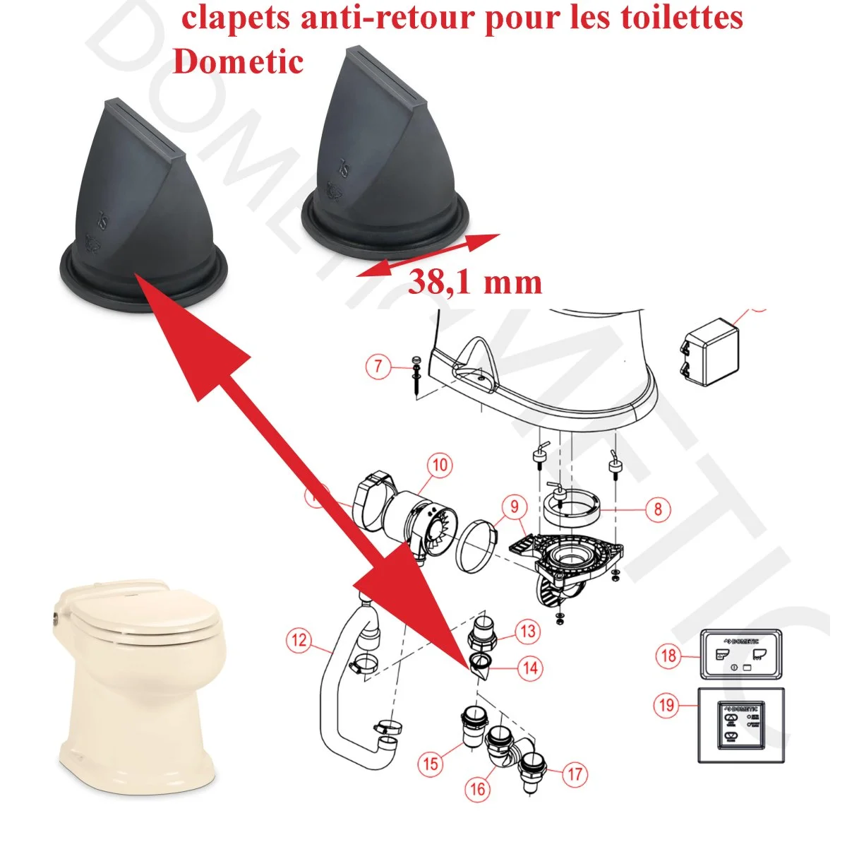 Dometic, 2 clapets anti-retour pour les toilettes: 8120-WDST, 8540-SLCP, 8920-SLCP, HDTANK, PUMP, S8746-WDST, SANISUMP, SMVHT, SNHTS36VT, SPSS12, SPTS24, VG24, VGLP12, VGLP12, VHT 12 - Ligne Accessoires Outdoor pour Plus de Liberté de Mouvement