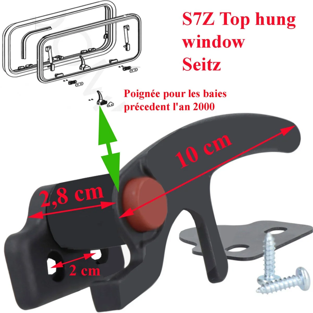 Seitz, poignée de fenêtre produit jusqu’en 2000 ou baie pour S7Z Top hung window - Accessoires Outdoor pour Plus de Liberté de Mouvement - {'count': 1, 'name': 'WANLIAN'}