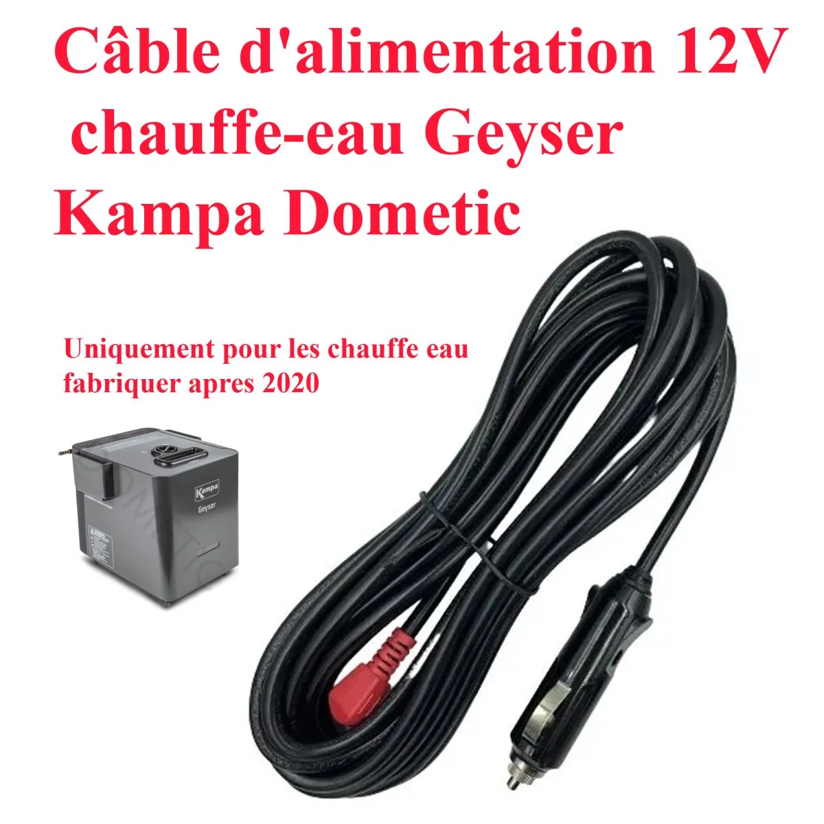 Kampa, Geyser câble alimentation 12V sur prise allume-cigare par KAMPA – Dometic - Accessoires Outdoor pour Plus de Liberté de Mouvement Prise allume-cigare vers DC 8 mm - DC7909-12 V - Câble de chargeur de  voiture - 1,5 m - Pour Bluetti EB3A EB70 - Pour station d'alimentation