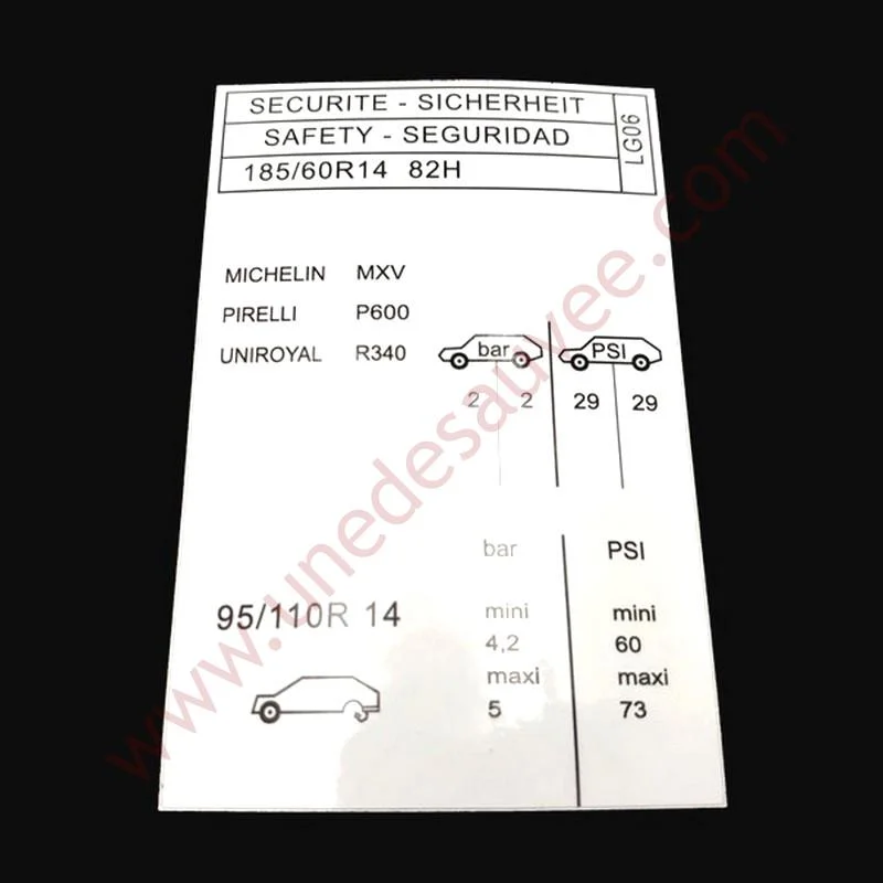 AUTOCOLLANT STICKER PRESSION PNEUS PEUGEOT 205 GTI CTI 1.6 - Saldi Straordinari – Offerte Speciali combi Disponibili Adesso