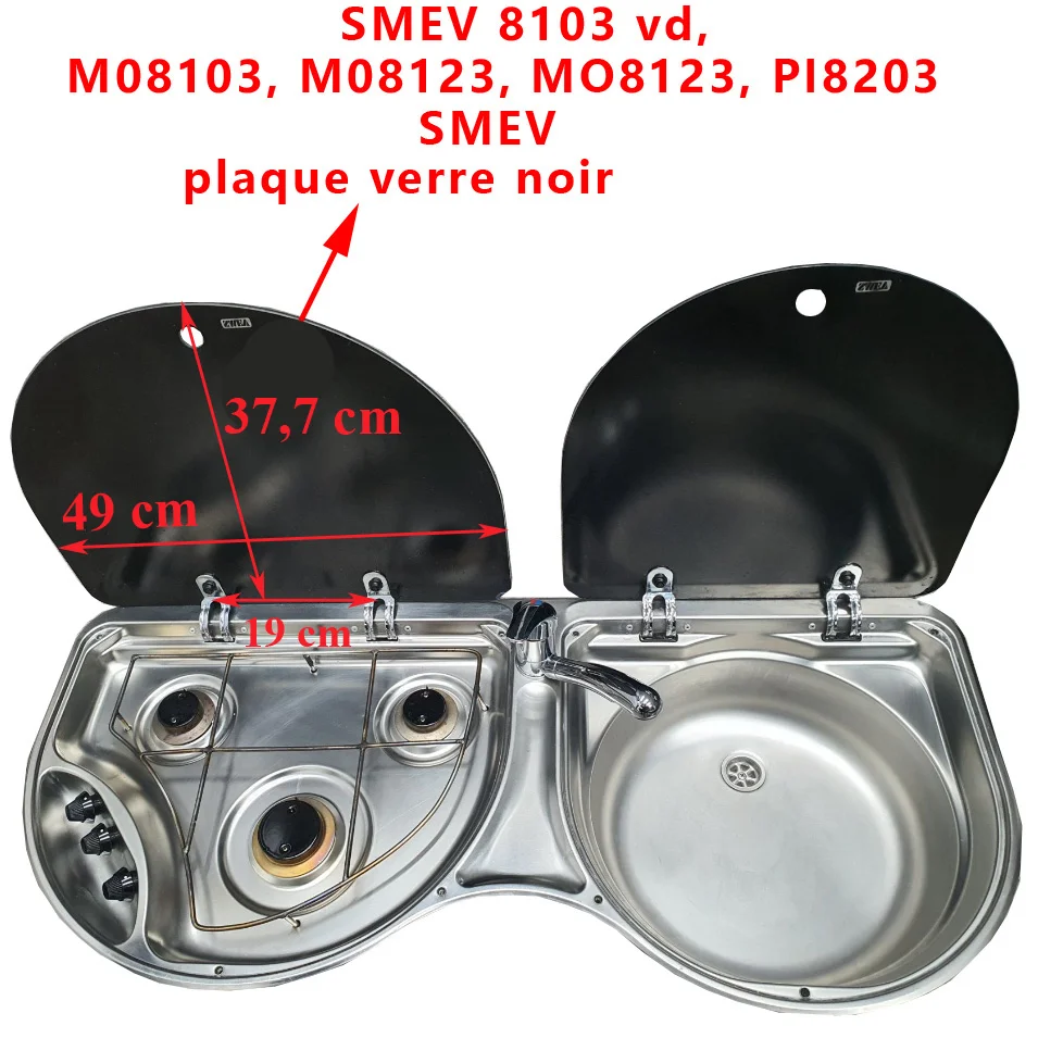 Couvercle gauche en verre pour la gaziniere d’un Berto' ensemble évier avec table de cuisson Modèle SMEV 8103vd, M08103, M08123, MO8123, PI8203 de Dometic - Accessoires Outdoor pour Plus de Liberté de Mouvement