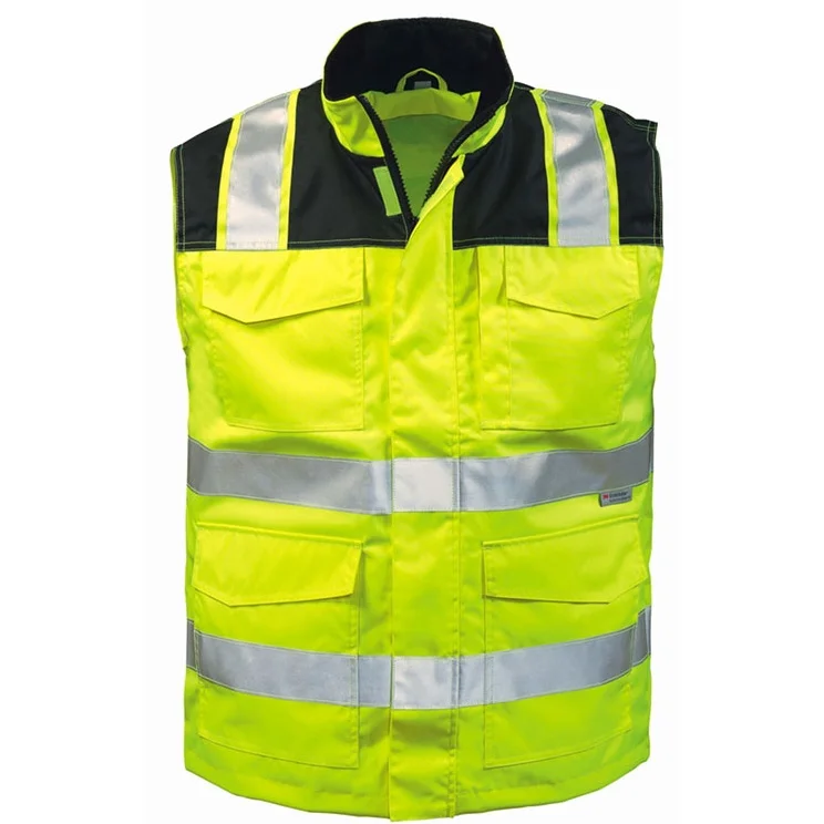 Gilet sans manches XL haute visibilité jaune fluo Iso 20471 - Accessoires Outdoor pour Plus de Liberté de Mouvement En ISO 20471 IEC 61482-2 330GSM Veste de travail haute visibilité  résistante aux flammes et antistatique