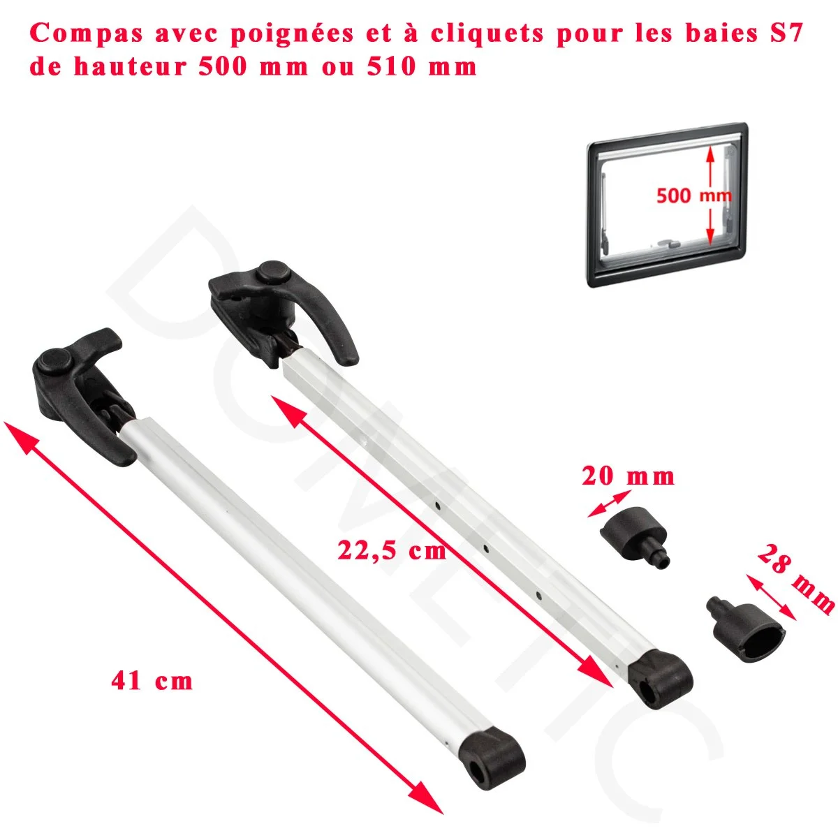 Dometic seitz, paire de vérin avec poignées et à cliquets ou compas pour les baies S7 de hauteur 500 mm ou 510 mm - baies Accessoires Outdoor pour Plus de Liberté de Mouvement