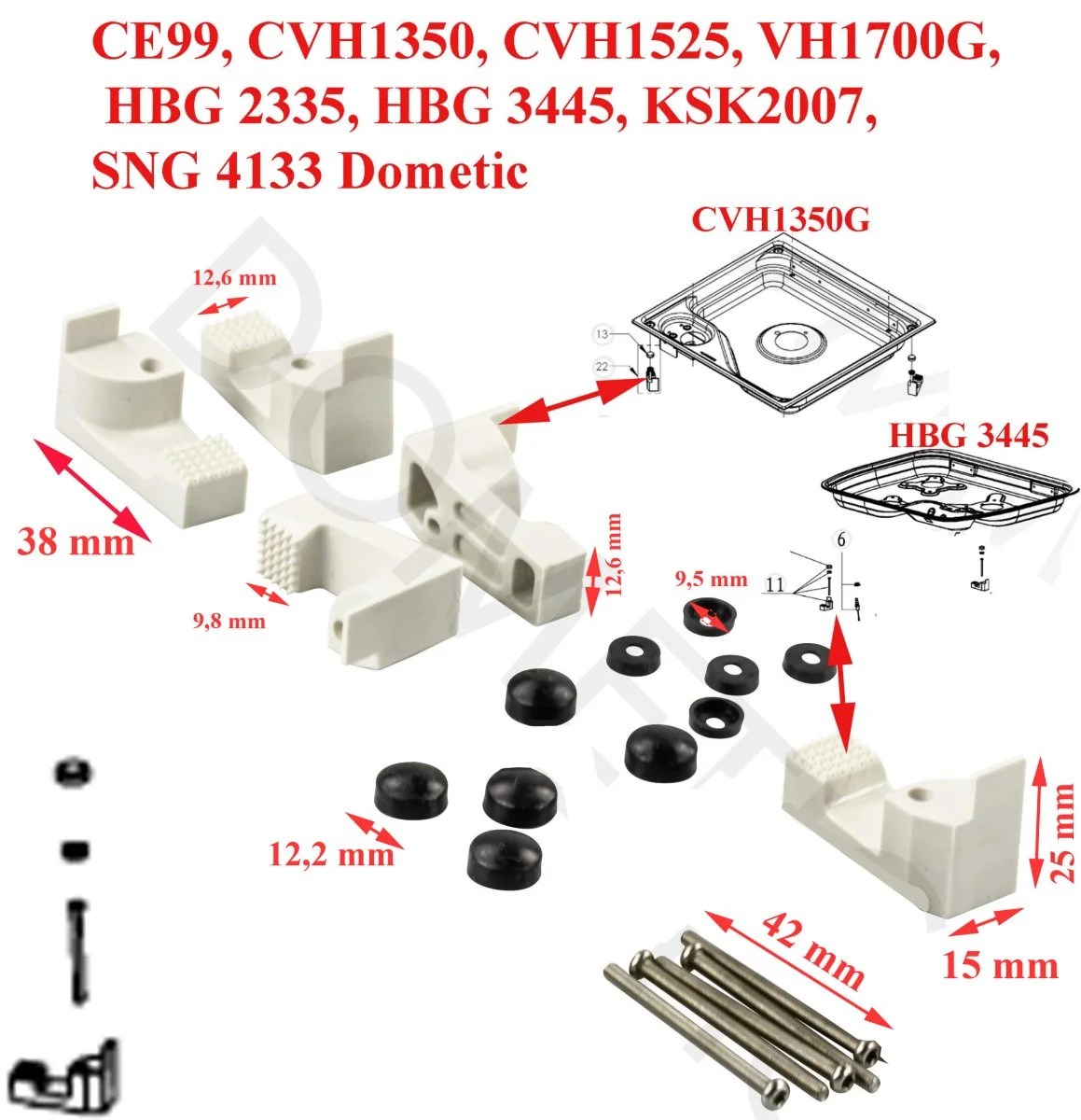 Dometic, systeme de fixation gaziniere Camping-car pour les modèles: CE99 B410, CE99-ZF, CVH1350, CVH1525, VH1700G, HBG 2335, HBG 3445, KSK2007, SNG 4133 - Accessoires Outdoor pour Plus de Liberté de Mouvement - {'count': 1, 'name': 'VERRE'}