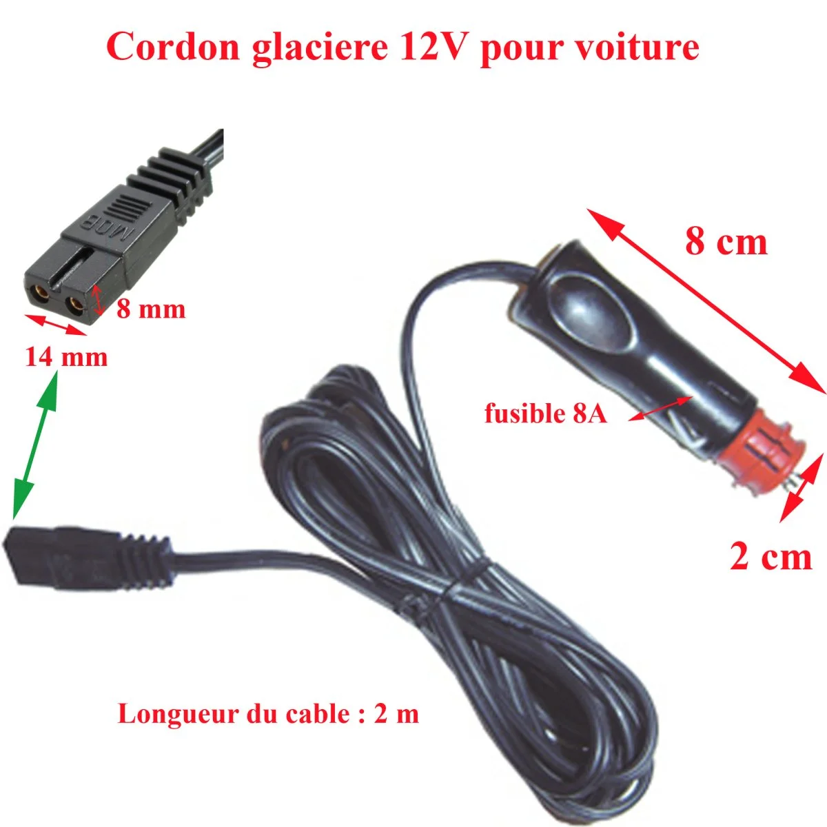 Cordon allume cigare pins 12V glacière thermoélectrique Accessoires Outdoor Liberté Mouvement