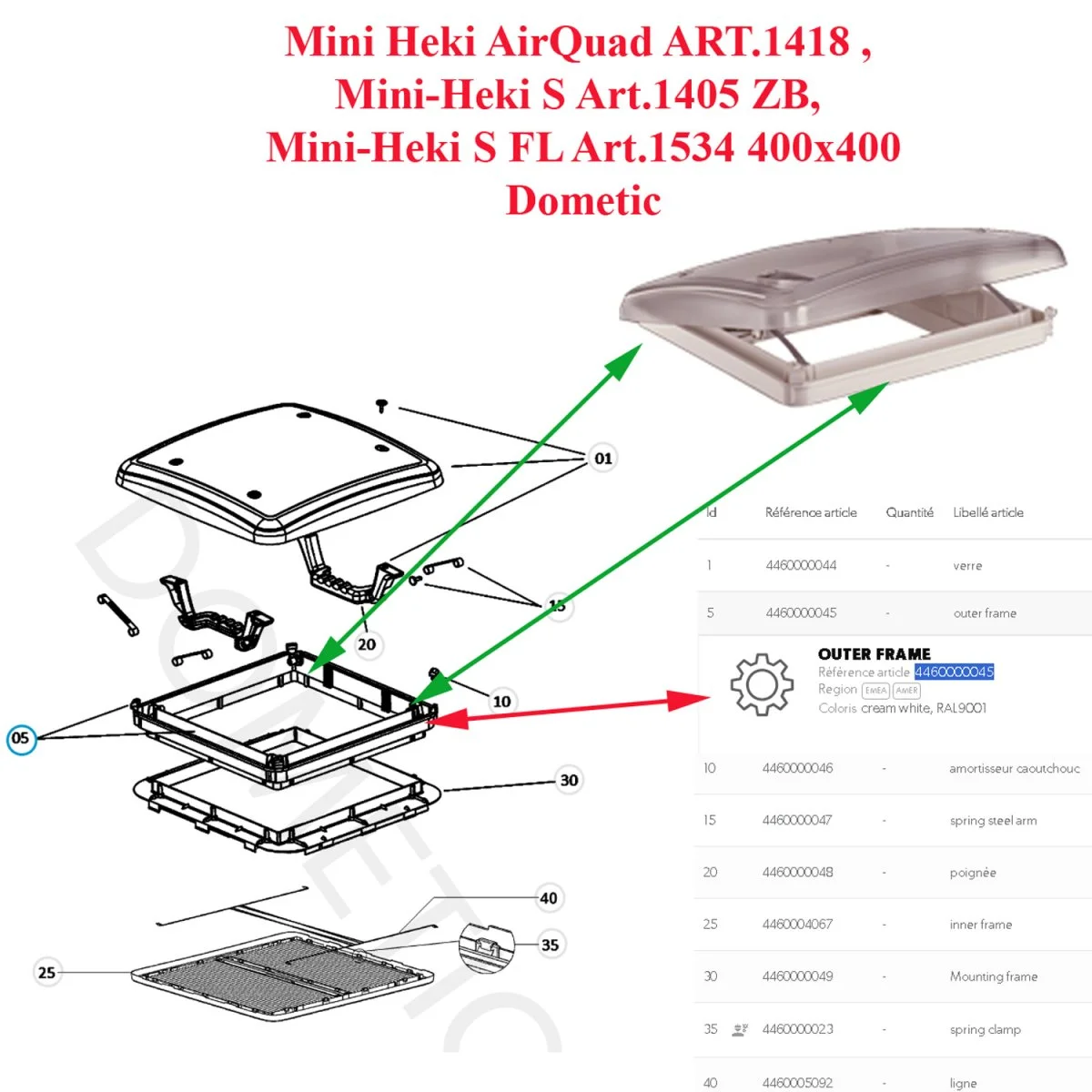 Dometic, cadre extérieur blanc crème pour Mini Heki AirQuad ART.1418, Mini-Heki S Art.1405 ZB, Mini-Heki S FL Art.1534 400×400 - Accessoires Outdoor pour Plus de Liberté de Mouvement - {'count': 1, 'name': 'multifonction'}