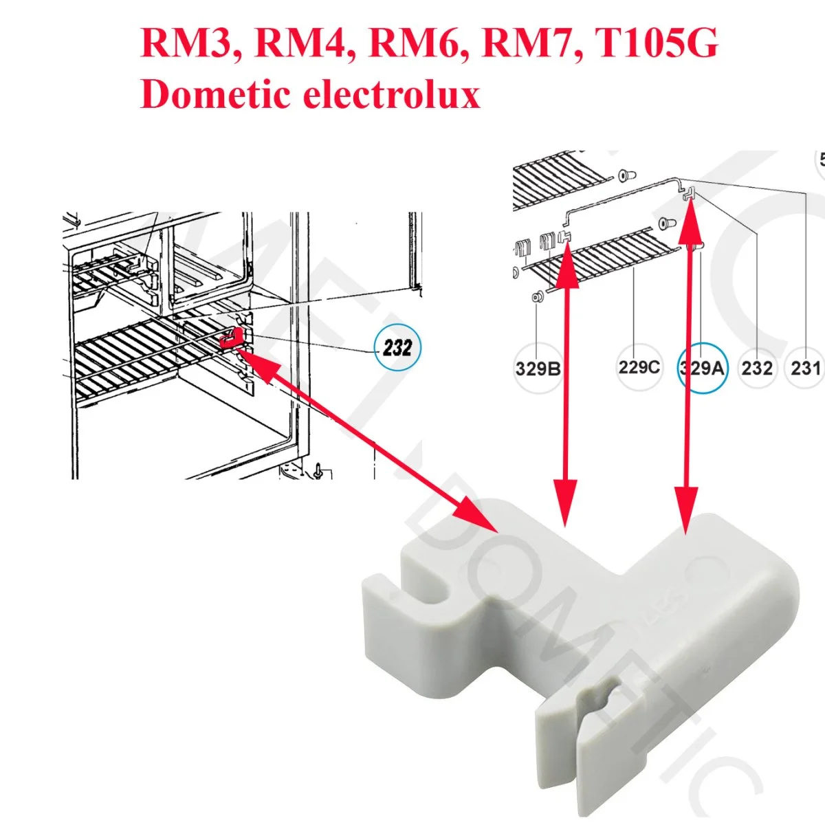Dometic Clip (serrage) pour antichute des étagères pour réfrigérateur RM3XXX, RM3250, RM4XX, RM400, RM6XXX, RM6400, RM7XXX, RM7290, T105GE - Accessoires Outdoor pour Plus de Liberté de Mouvement Dometic, tige métallique pour fermeture de porte du réfrigérateur CR1065,  CRX0065, CRX1065 -