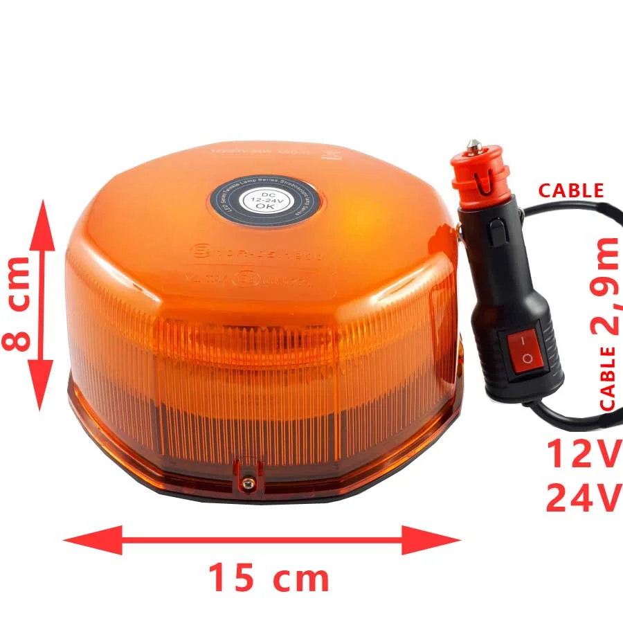 Gyrophare à led plat orange aimanté octogonal 12V et 24V - Accessoires Outdoor pour Plus de Liberté de Mouvement Feu de pénétration signalisation flash 12/24V 12W à 4 LED - orange