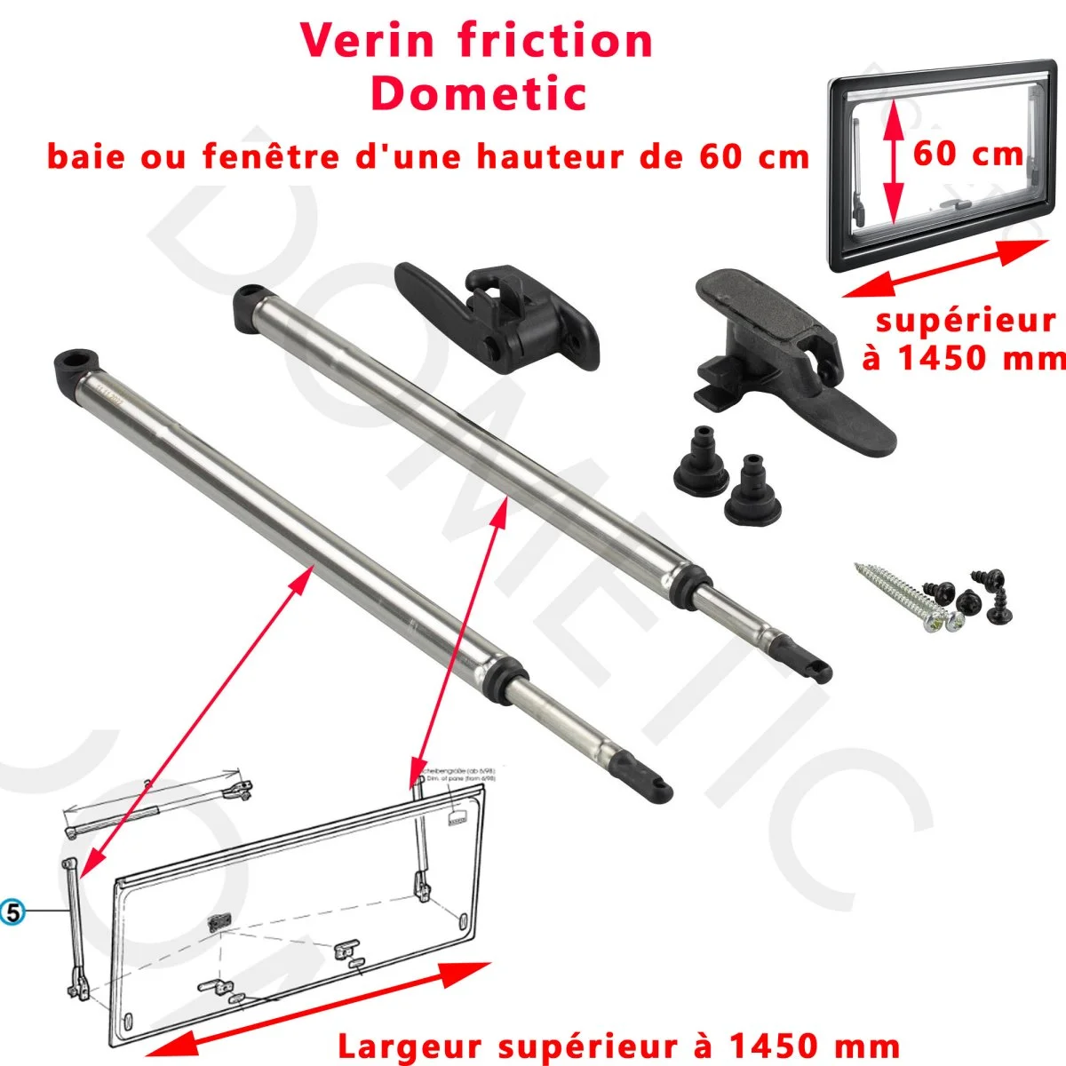 Paire de compas par friction, ou vérins avec poignée pour les baies S4 ayant une hauteur de 60 cm et comportant une largeur à partir de 1450mm par Dometic, Seitz - Accessoires Outdoor pour Plus de Liberté de Mouvement Dometic seitz, paire de vérin avec poignées et à cliquets ou compas