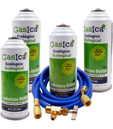 Pack gas refrigerante GASICA D2 R12 R134a manguera carga 1/4"x1/4 válvula Accessoires Électroménagers Promotion Maison Cher