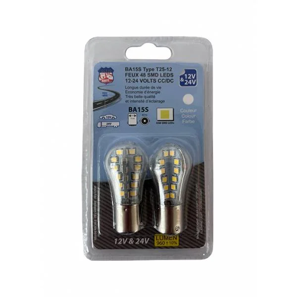 Paire d’ampoules poirette différents couleurs BA15S T25-12 48 smd 12/24V - Accessoires Outdoor pour Plus de Liberté de Mouvement - {'count': 1, 'name': 'MLCC'}