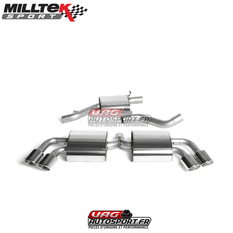 Demi-ligne d’échappement inox avec intermédiaire – Sorties Quad – Audi TTS MK2 – SSXAU293 – Milltek - Saldi Straordinari – Offerte Speciali Disponibili Adesso Demi-ligne (CatBack) - Avec silencieux intermédiaire - Sorties Dual GT100 -  Audi TT Mk2 3.2 Quattro
