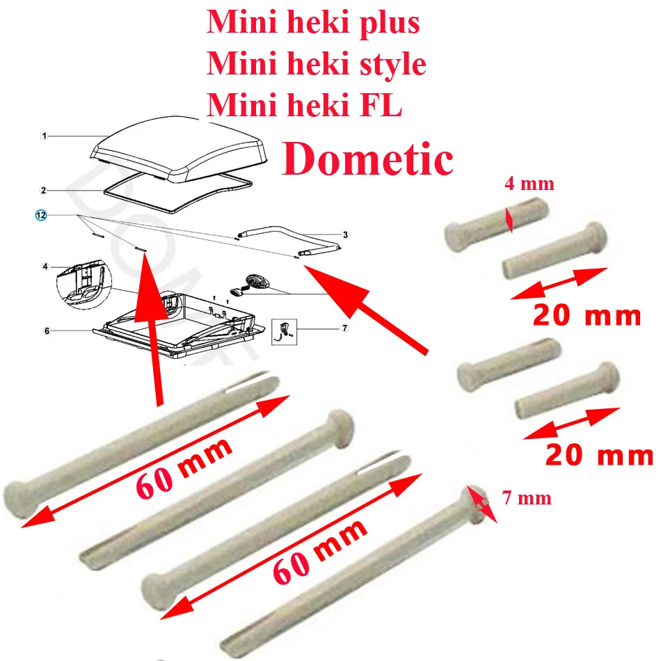 Dometic , Mini Heki : 8 Clavettes ou tiges plastique des charnières du dôme ou lanterneau et de l’étrier par Dometic - Accessoires Outdoor pour Plus de Liberté de Mouvement - {'count': 1, 'name': 'Lourd'}