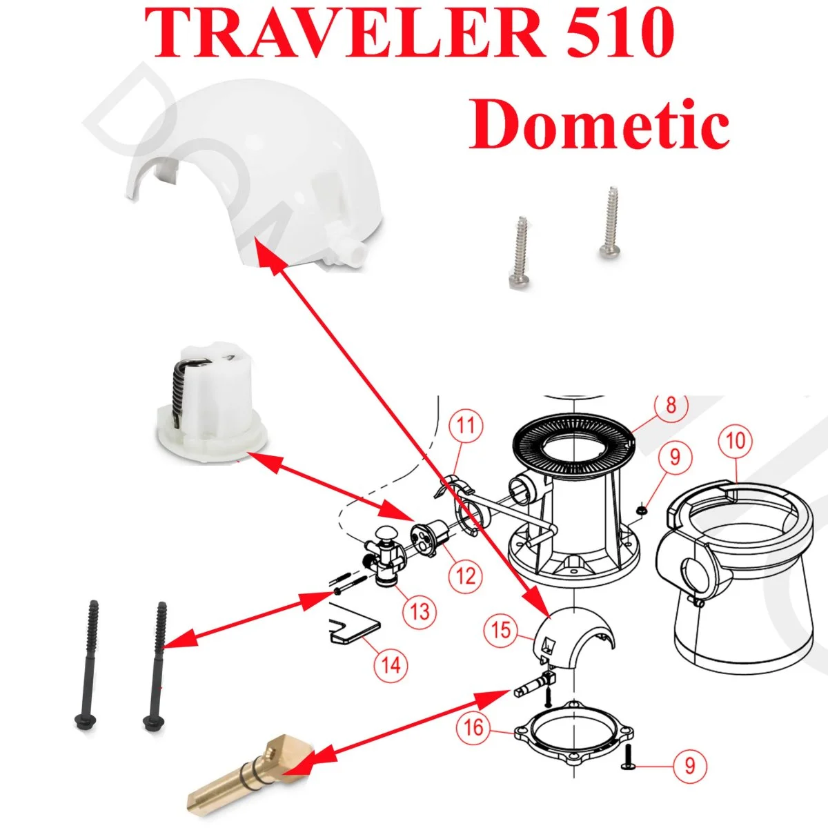 Dometic, kit de réparation toilette camping-car pour le modèles: GRAVITY 5011, HTRAVELER 2010, SO1006, ST910, TOILET, GV510H, TRAVELER 510, TRAVELER M28 - Accessoires Outdoor pour Plus de Liberté de Mouvement - {'count': 1, 'name': 'Trousse'}