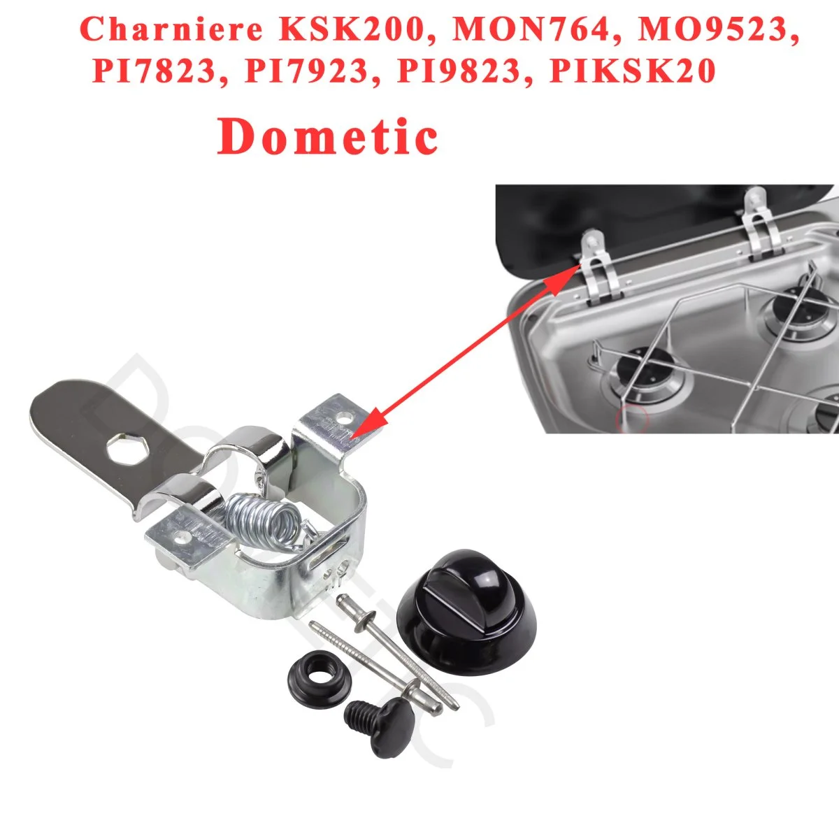 Dometic, charnière complète pour plaque en verre de réchauds camping-car : KSK200, MO9523, PI7823, PI7923, PI9823, PIKSK200 - Accessoires Outdoor pour Plus de Liberté de Mouvement Dometic, charnière complète pour plaque en verre de réchauds camping-car :  KSK200, MO9523, PI7823, PI7923,