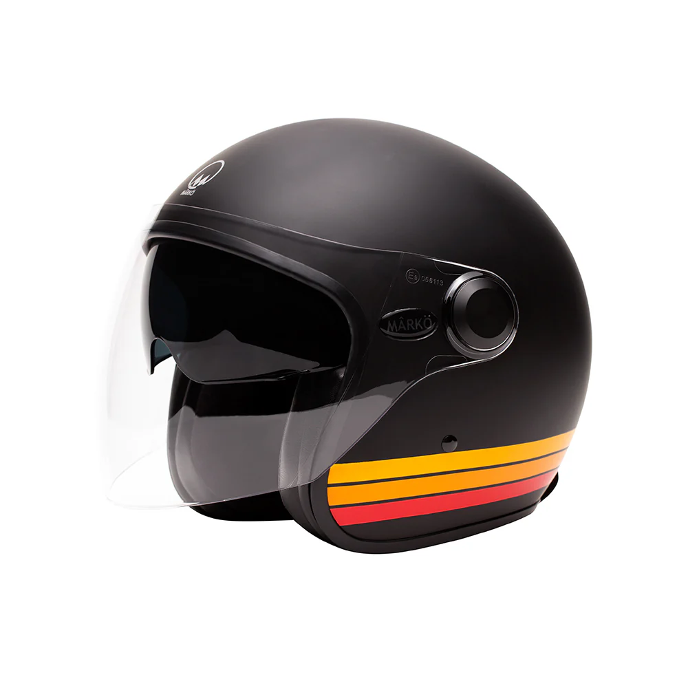 Casque jet Marko™ - Boreal noir J-20 bandes orange - ​Drones Professionnels & Grand Public | Boutique Française