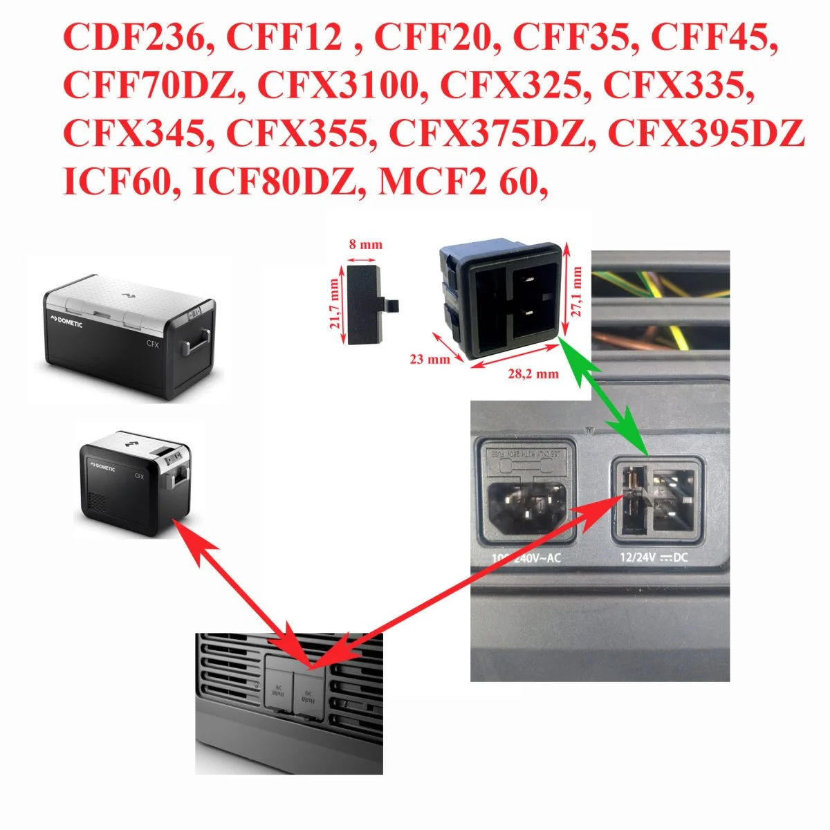 Dometic, prise de branchement câble allume-cigare pour les glacieres CDF236, CFF12 , CFF20, CFF35, CFF45, CFF70DZ, CFX3100, CFX325, CFX335, CFX345, CFX355, CFX375DZ, Adaptateur CFX395DZ, ICF60, ICF80DZ, MCF2 60, - Accessoires Outdoor pour Plus de Liberté de Mouvement