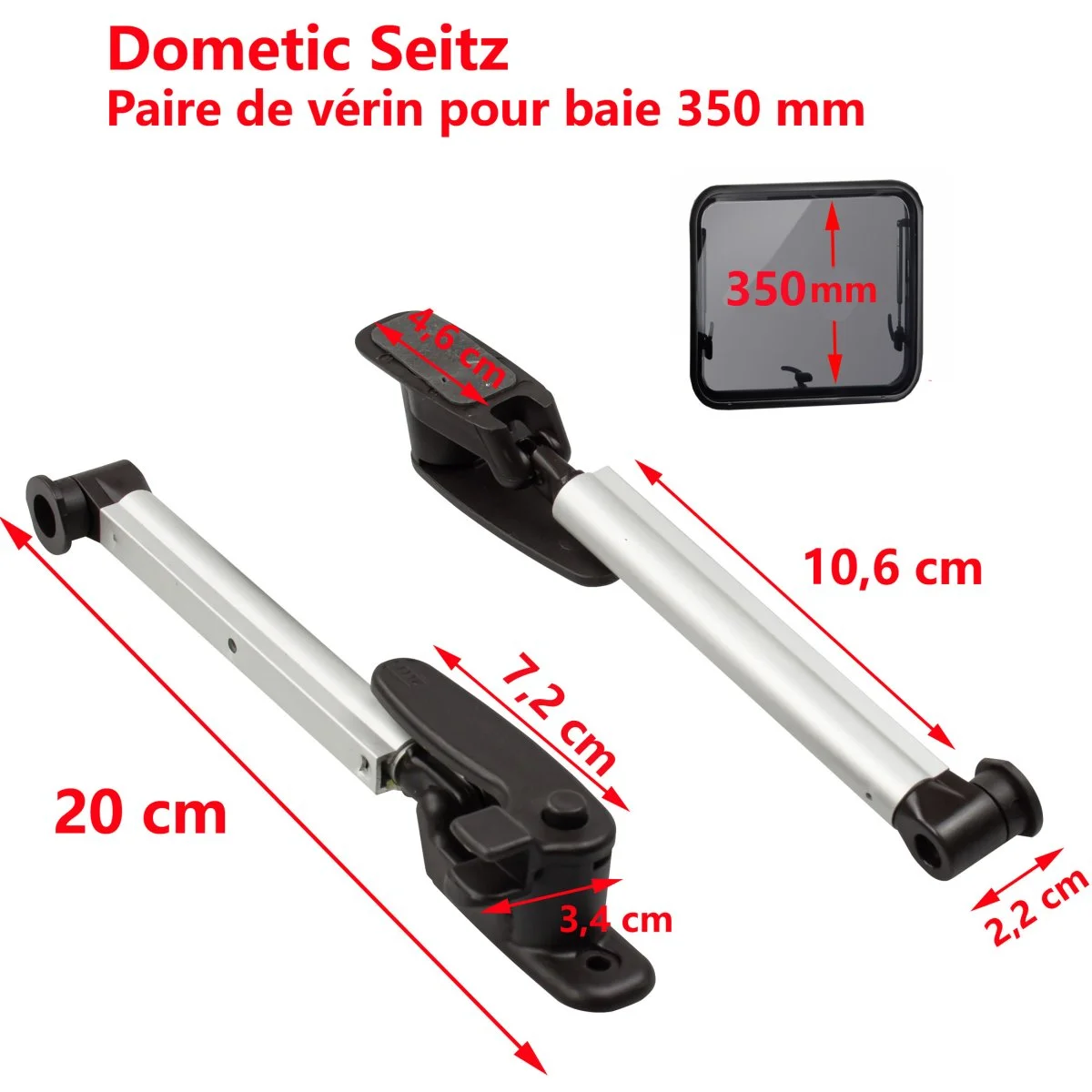 Paire de compas ou vérin et à cliquets avec poignées ou compas pour les baies de 350 mm Dometic Seitz - Accessoires Outdoor pour Plus de Liberté de Mouvement Vérin de serrage à bielle / poussée/traction (latéral / horizontal) / sens  de montage libre / boulon de pression taille M6 / force