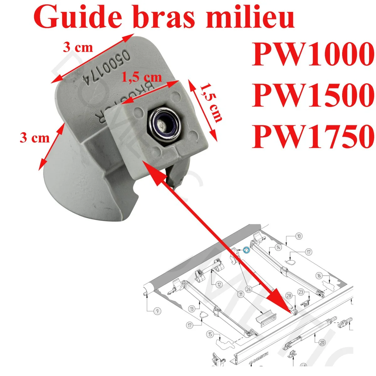 Dometic, fixation du bras de tension PW1000, PW1500, PW1750 - Accessoires Outdoor pour Plus de Liberté de Mouvement - {'count': 1, 'name': 'pivot'}