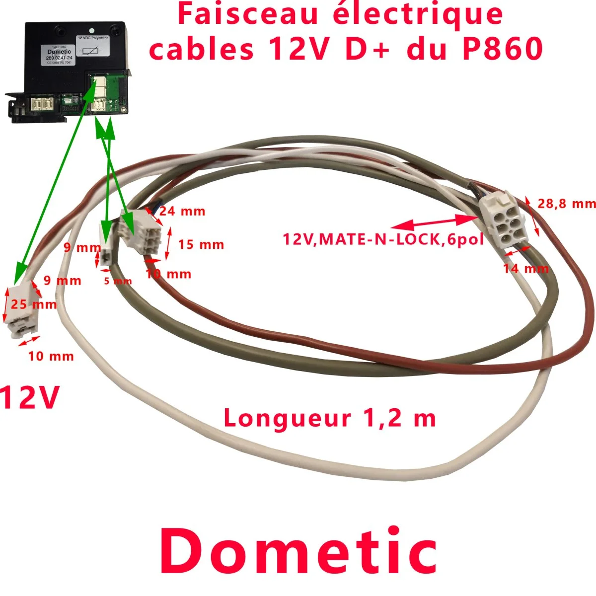 Connection cablage 12V,MATE-N-LOCK, 6pol du boitier noir P-860 des RMD8505, RMD8555, RMDT8505, RMDT8555 Dometic - Accessoires Outdoor pour Plus de Liberté de Mouvement - {'count': 1, 'name': 'Lock'}