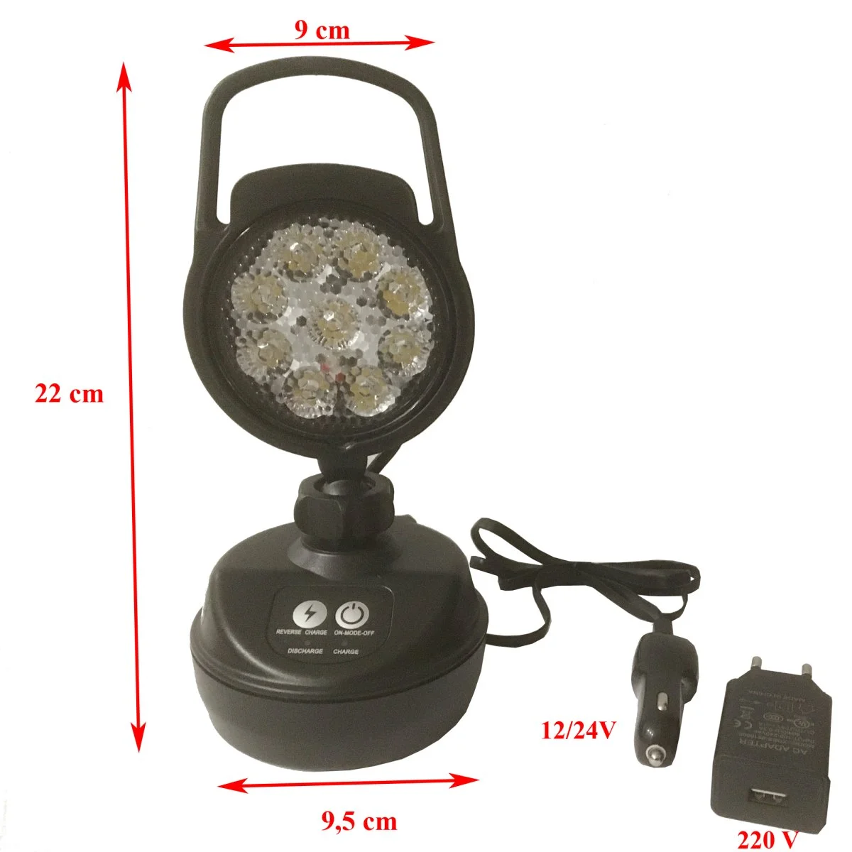 Lampe de travail blanc 9 led avec aimant et batterie rechargeable prise allume-cigare 12V et 24V - Accessoires Outdoor pour Plus de Liberté de Mouvement - {'count': 1, 'name': 'CNJY'}