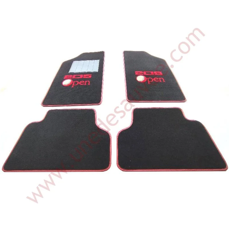 TAPIS SOL REVÊTEMENT MOQUETTE VELOURS AVEC TALONNETTE ET COUTURES SIMILI CUIR PEUGEOT 205 OPEN - Saldi Straordinari – Offerte Speciali Disponibili Adesso Tapis de sol en velours noir pour Peugeot 205 avec logo PTS, lot de 4