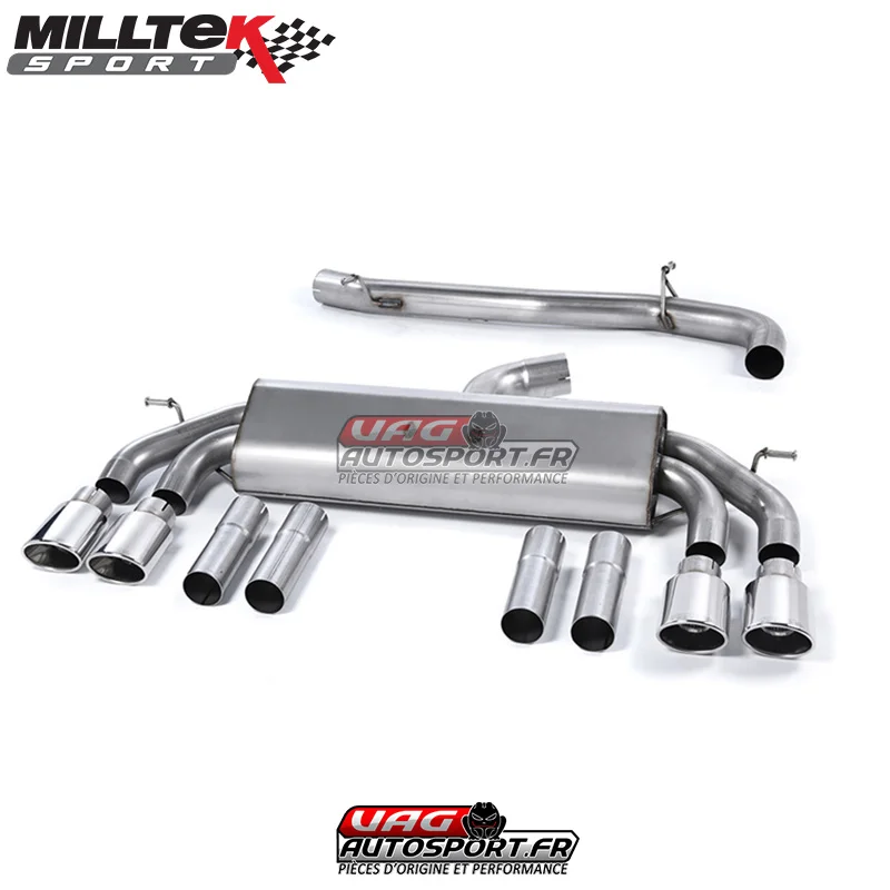 Demi-ligne B6 (CatBack) – Sans silencieux intermédiaire – Sans Valve sur le silencieux Arrière – Sorties Quad Ovales – Audi S3 2.0 TFSI Quattro Saloon / Cabrio 8V/8V.2 – (Sans FAP) – SSXAU540 – Milltek - Saldi Straordinari – Offerte Speciali
