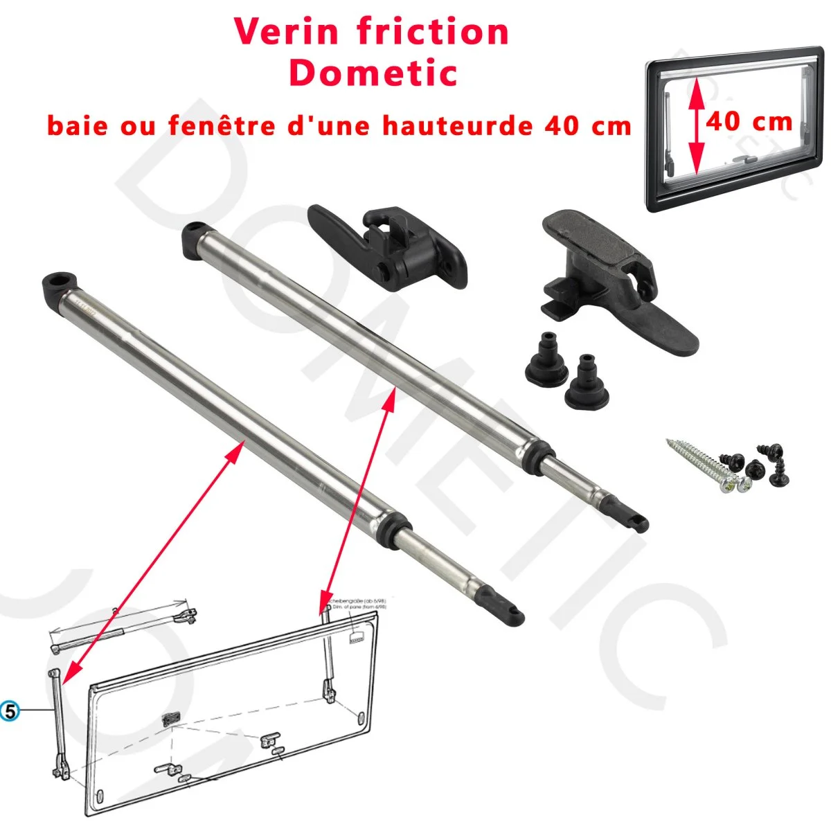 Paire de compas par friction, ou vérins avec poignée pour les baies S4 ayant une hauteur de 40 cm par Dometic, Seitz - Accessoires Outdoor pour Plus de Liberté de Mouvement - {'count': 10, 'name': 'hauteur'}