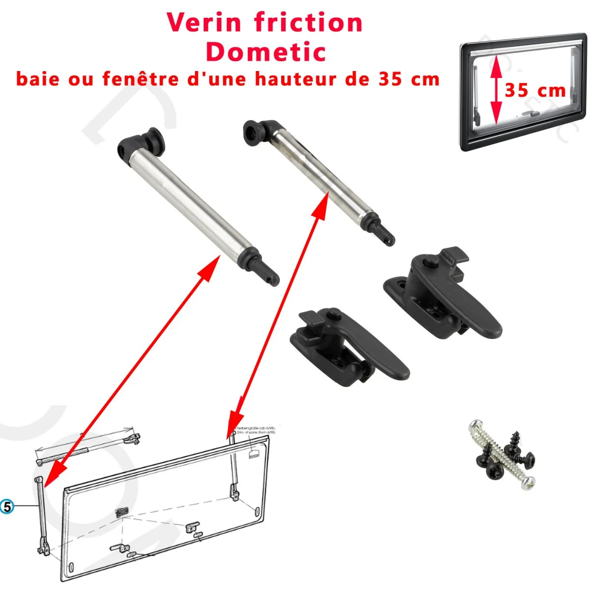 Paire de compas par friction, ou vérins avec poignée pour les baies S4 ayant une hauteur de 35 cm par Dometic, Seitz - Accessoires Outdoor pour Plus de Liberté de Mouvement Compas pour baie Dometic - 47,90 €