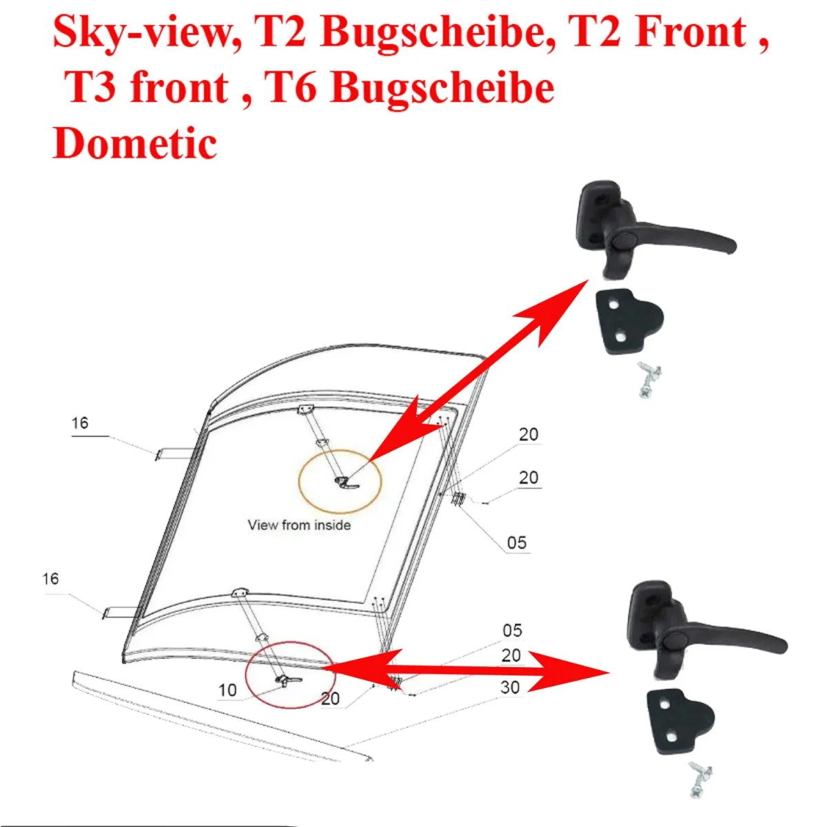 Dometic lanterneau SkyView Sky view T2 Bugscheibe T2 T3 T6 Bugscheibe Accessoires Outdoor Liberté Mouvement