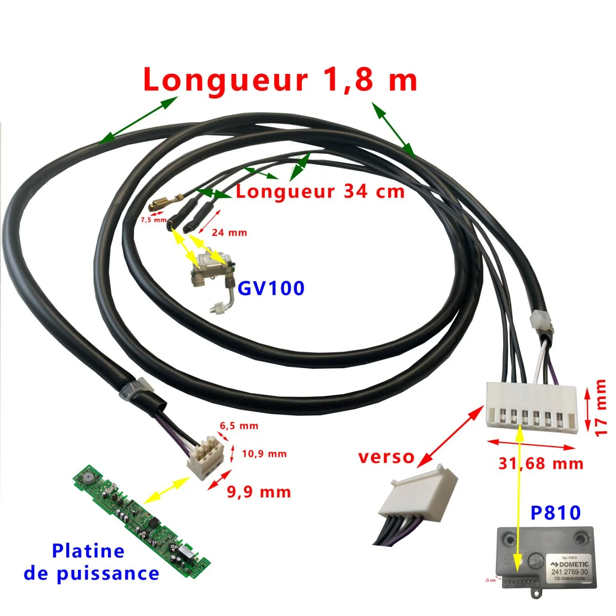 Dometic faisceau cables d’allumage gaz RM7601L RM7655L RM7651L RM7605L RMT7655L Accessoires Outdoor Liberté Mouvement
