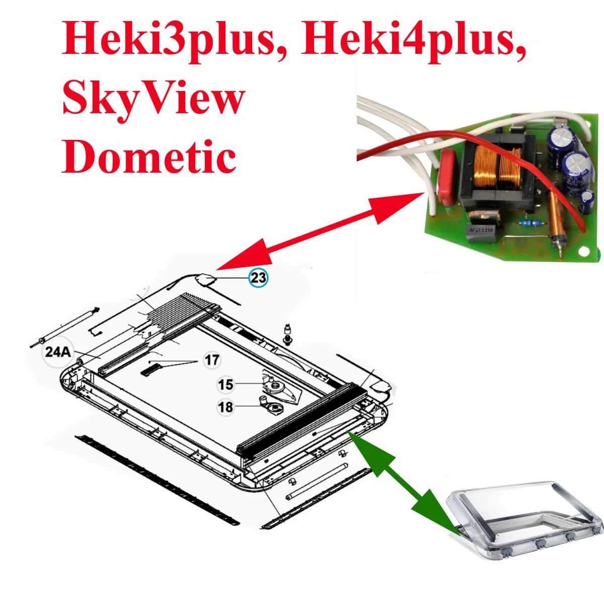 Dometic, lanterneau Heki, dispositif de raccordement électrique pour les modèles Heki3plus, Heki4plus, SkyView - Accessoires Outdoor pour Plus de Liberté de Mouvement - {'count': 2, 'name': 'pièces'}